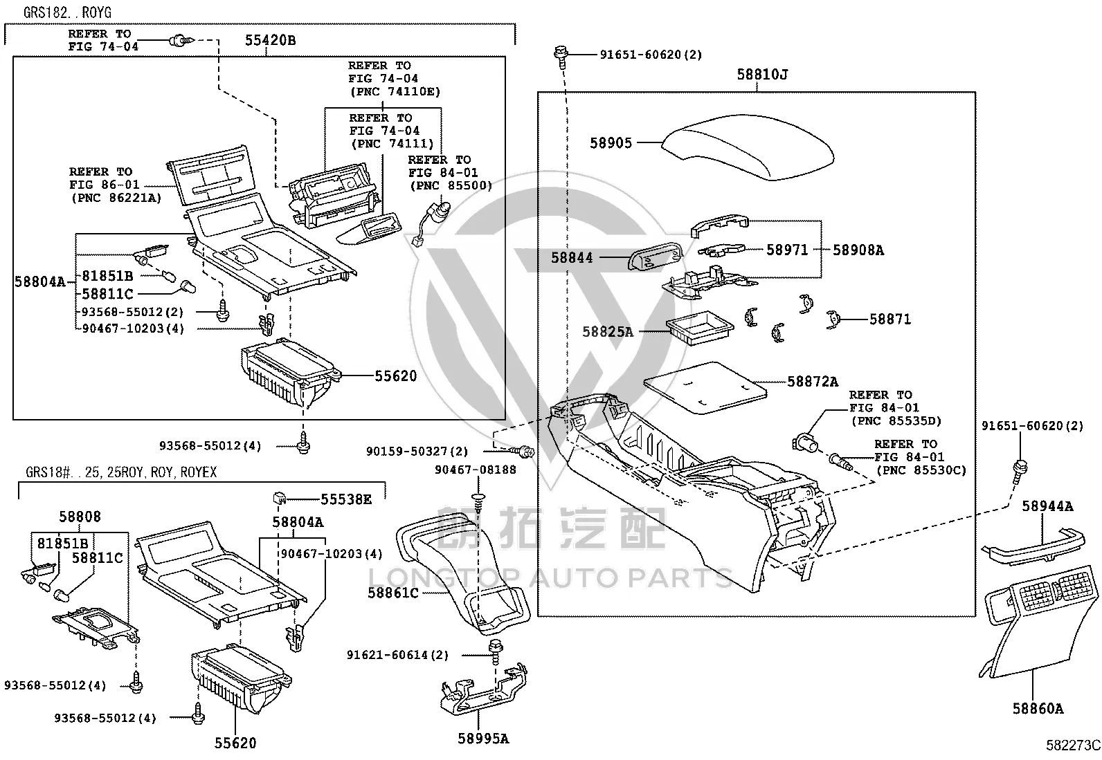 Armrest box mounting bracket No. 1 58995-30200 for Toyota Crown