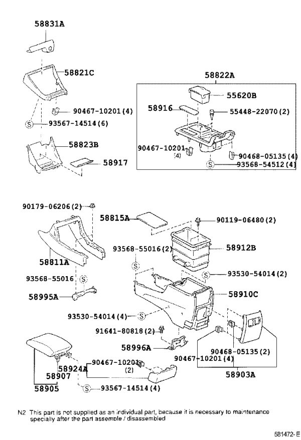 Center console glove box 58912-33110 for Toyota Camry