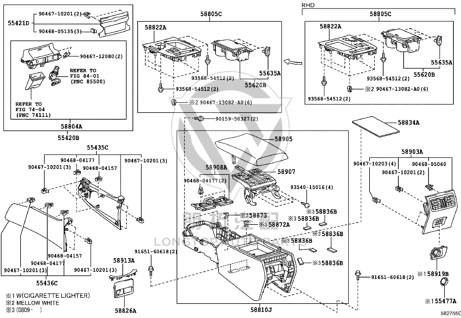 Rear Center Console Air Vent 58903-50050E4 for Lexus LS460