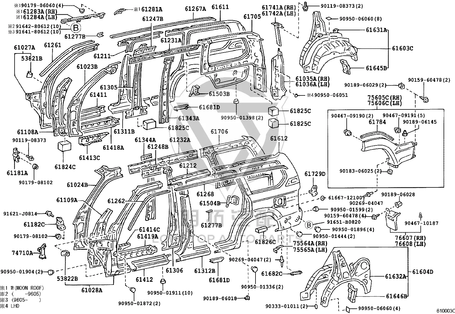 Roof Left Inner Rail Reinforcement 61248-60010 for Toyota Land Cruiser