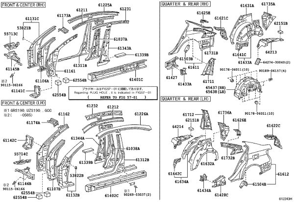 Left Rear Inner Roof Side Panel 61736-30090 for Lexus GS