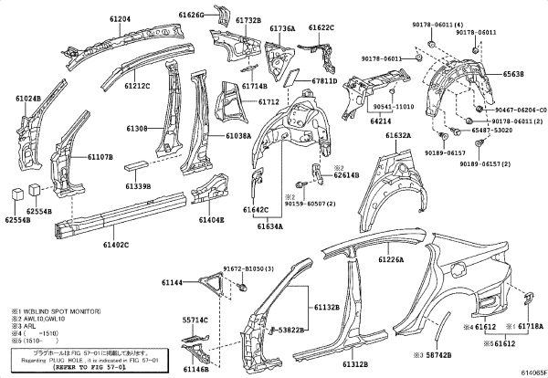 Rear Fender Left 61612-30A60 for Lexus GS
