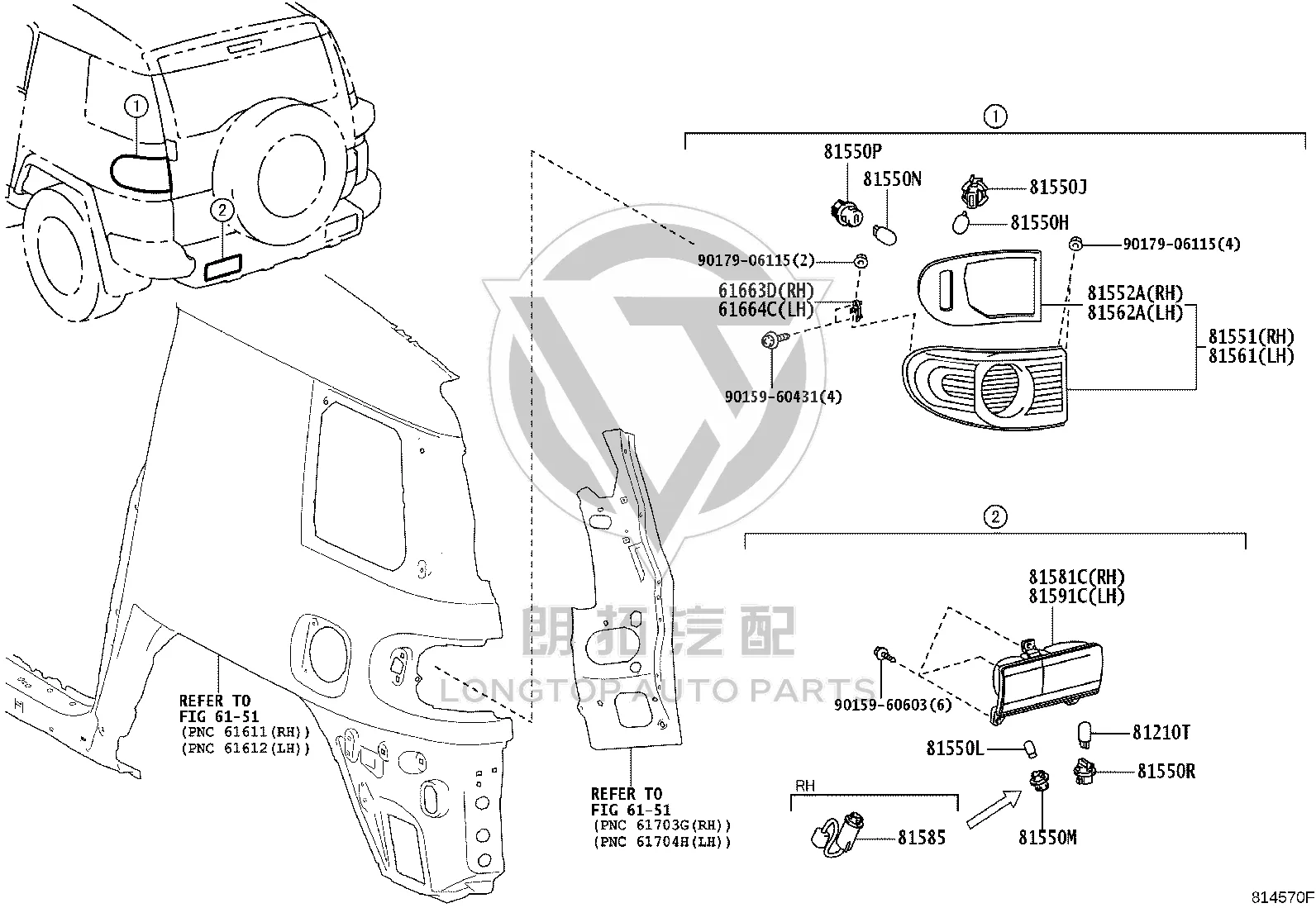 Rear Outer Lamp Subassembly (Right) 81551-35351 for Toyota FJ Cruiser