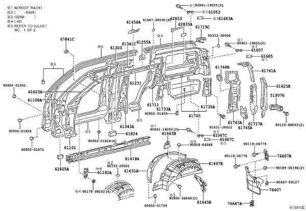 Roof right inner side panel sub-assembly 61705-60890 for Toyota Land Cruiser