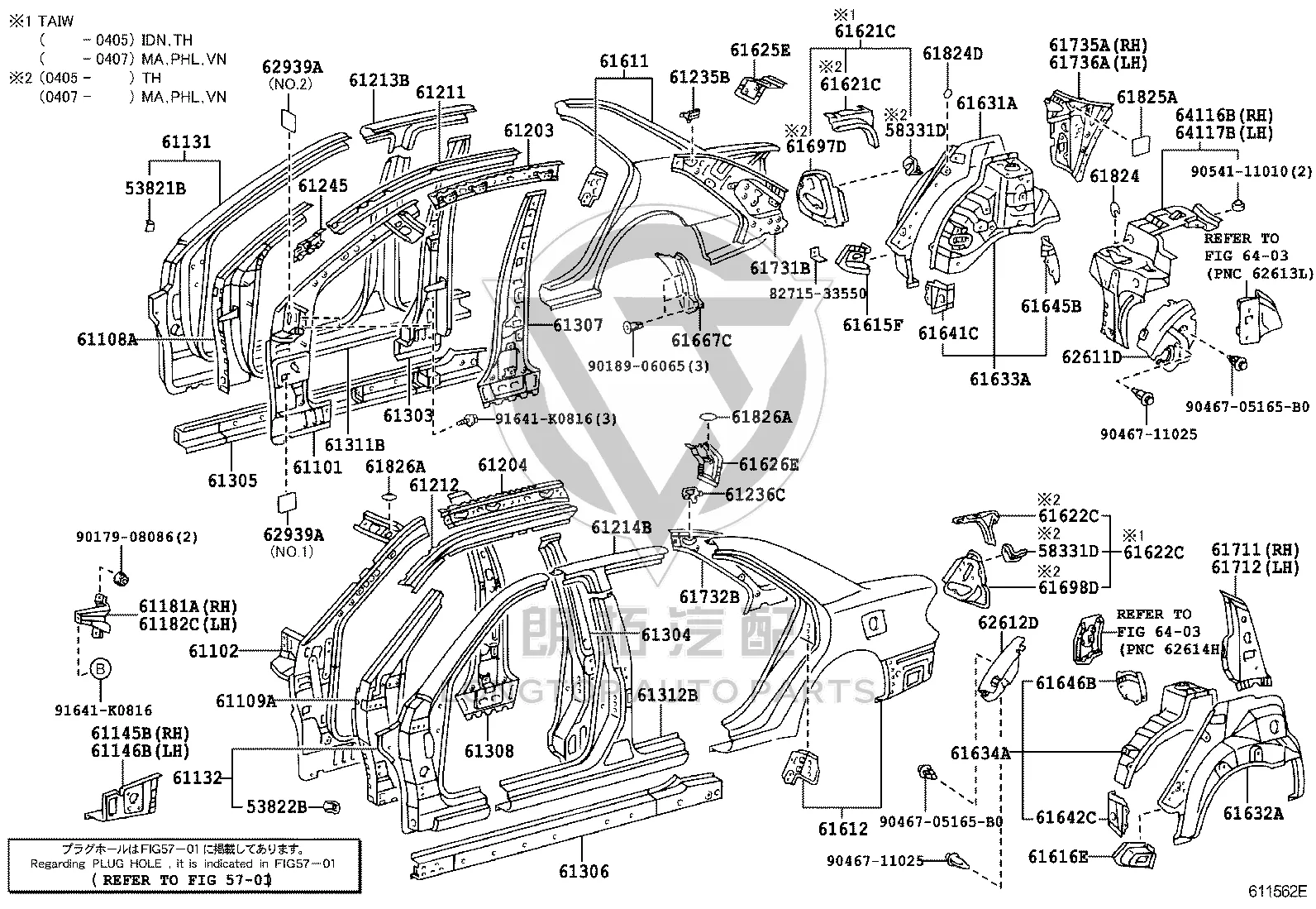 Left Rear Roof Inner Side Panel 61736-33050 for Toyota Camry