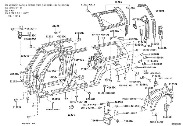Left Rear Inner Roof Side Panel 61736-60041 for Toyota Land Cruiser