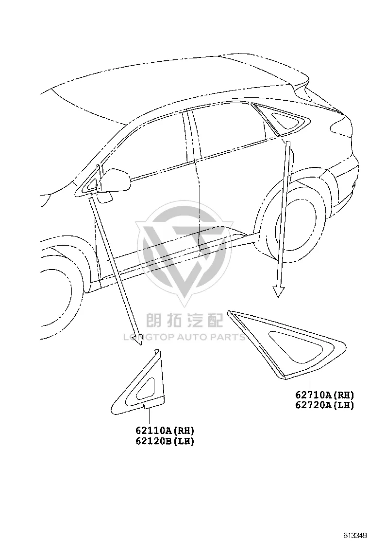Front Door Quarter Glass Left 62120-48040 for Lexus RX270