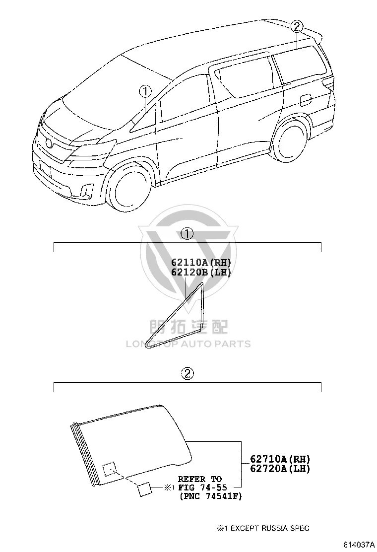Front Door Quarter Glass Left 62120-58022 for Toyota Alphard