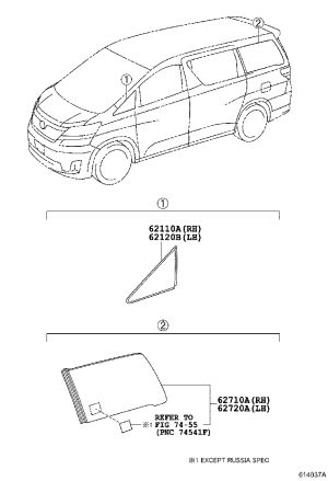 Front Door Triangular Glass 62110-58022 for Toyota Alphard