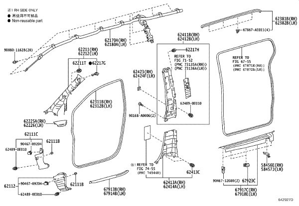 B-pillar Trim (Lower Right) 62413-08060 for Toyota Sienna