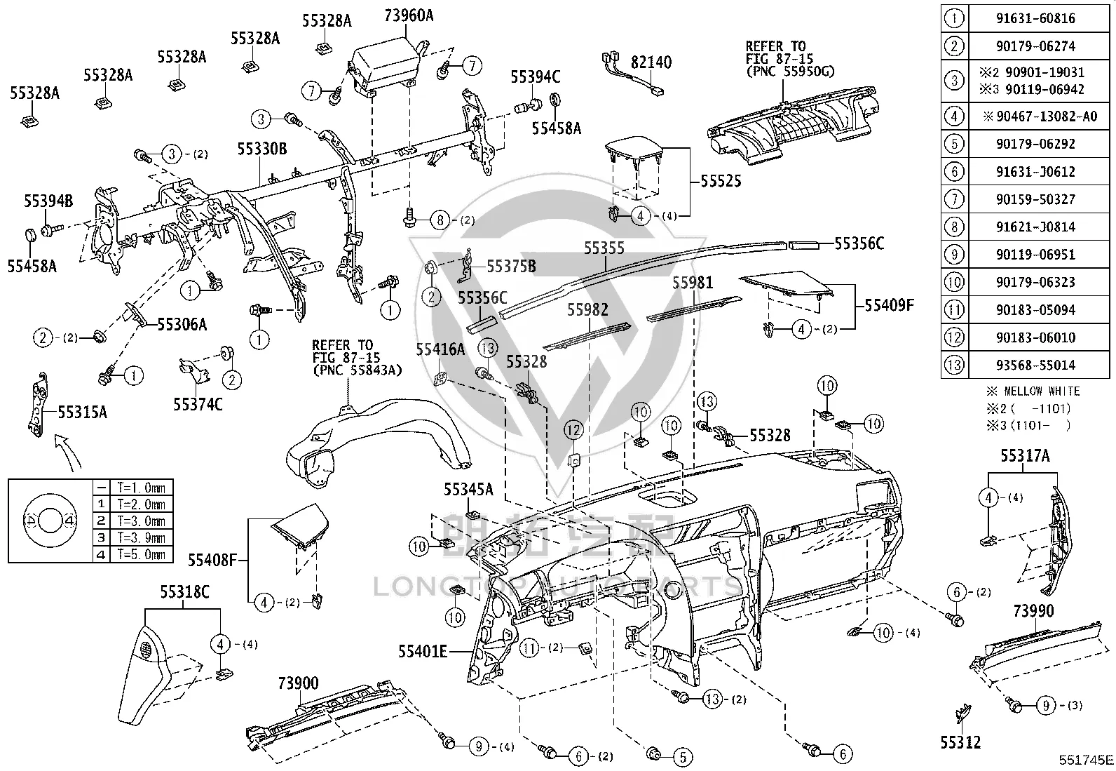 Instrument panel spacer #1 62221-50020 for Lexus LS460