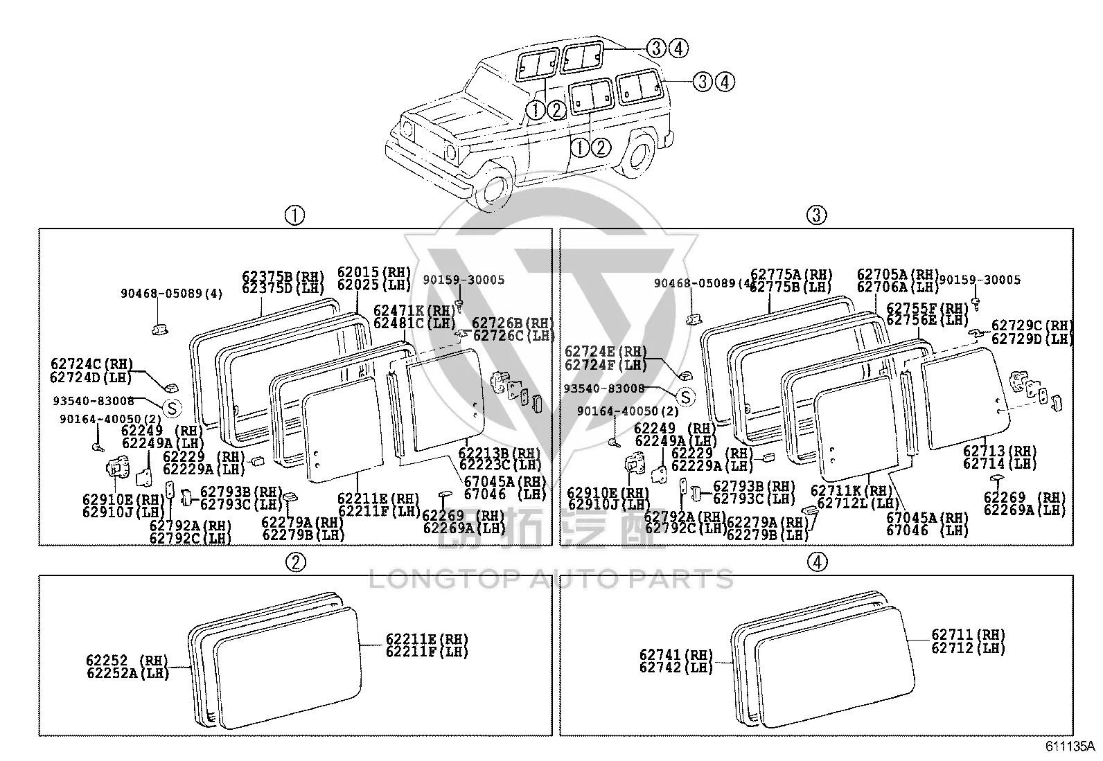 Left Window Panel 62249-95700 for Toyota MODEL-F