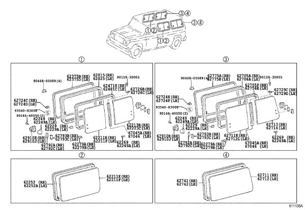 Left Window Panel 62249-95700 for Toyota MODEL-F