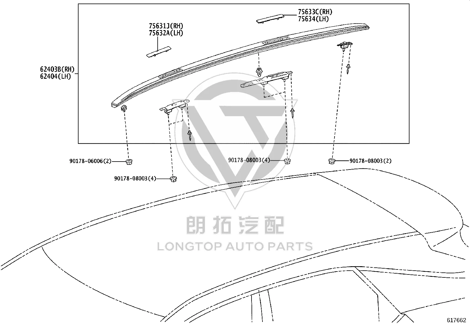 Roof Drip Molding 62404-48030-B1 for Lexus RX