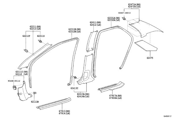 B-Pillar Lining (Upper Left) 62412-02041A0 for Toyota Corolla