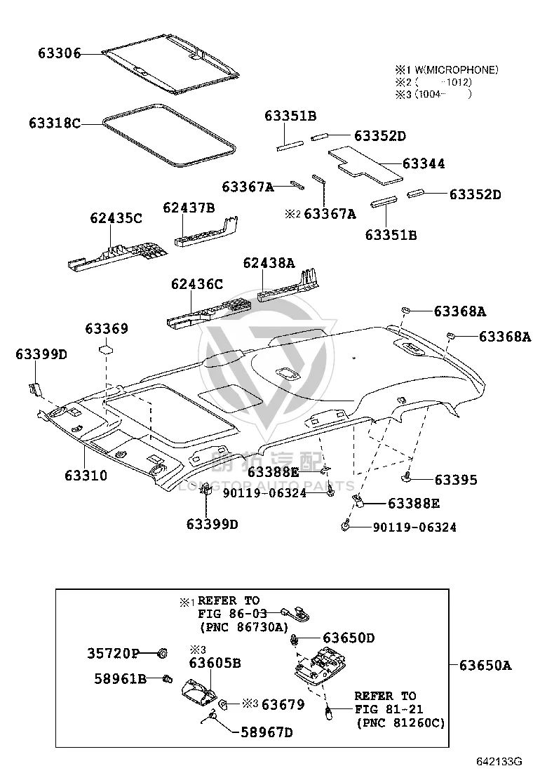 Left Inner Roof Trim Panel 62436-48010 for Toyota Highlander