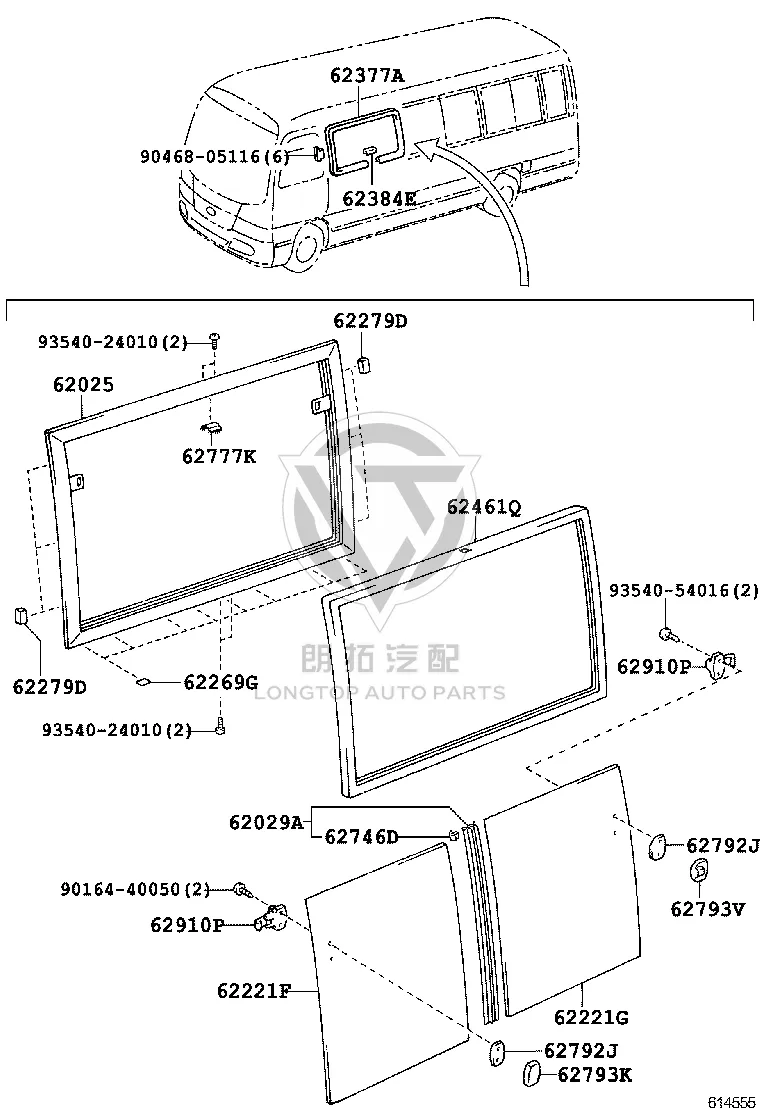 Left Rear Quarter Window Run 62461-36031 for Toyota Coaster