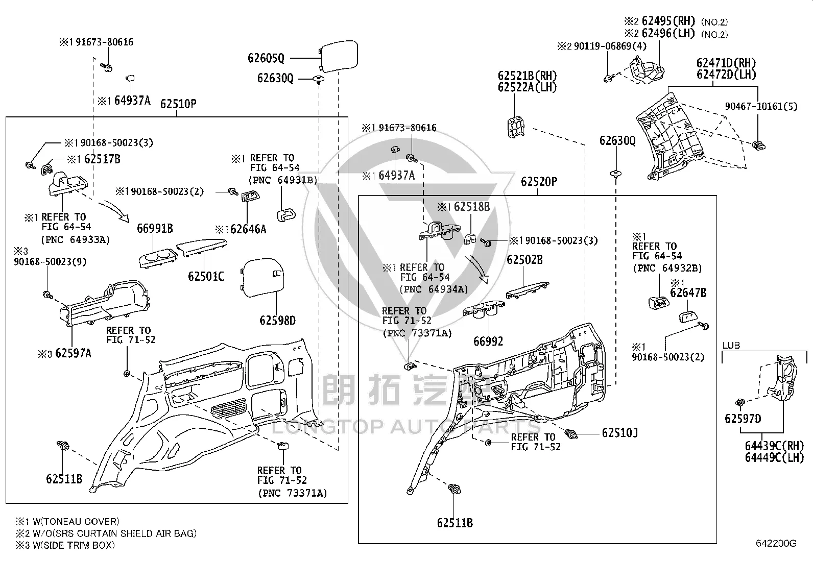 Right Side Trim Panel Cover Assembly 62605-60020 for Toyota Land Cruiser