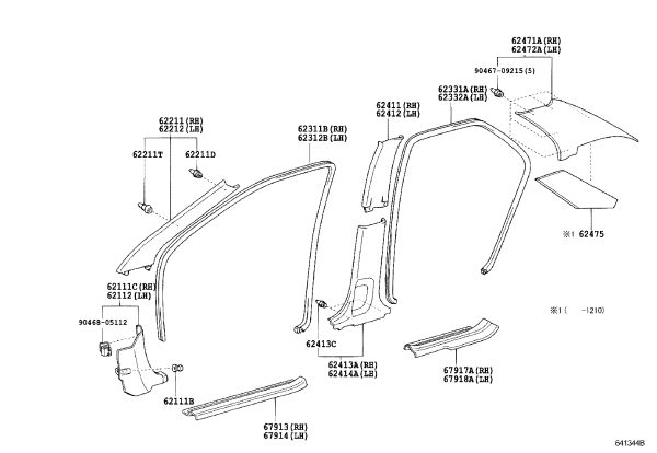 Roof side trim panel lining 62475-02140 for Toyota Corolla