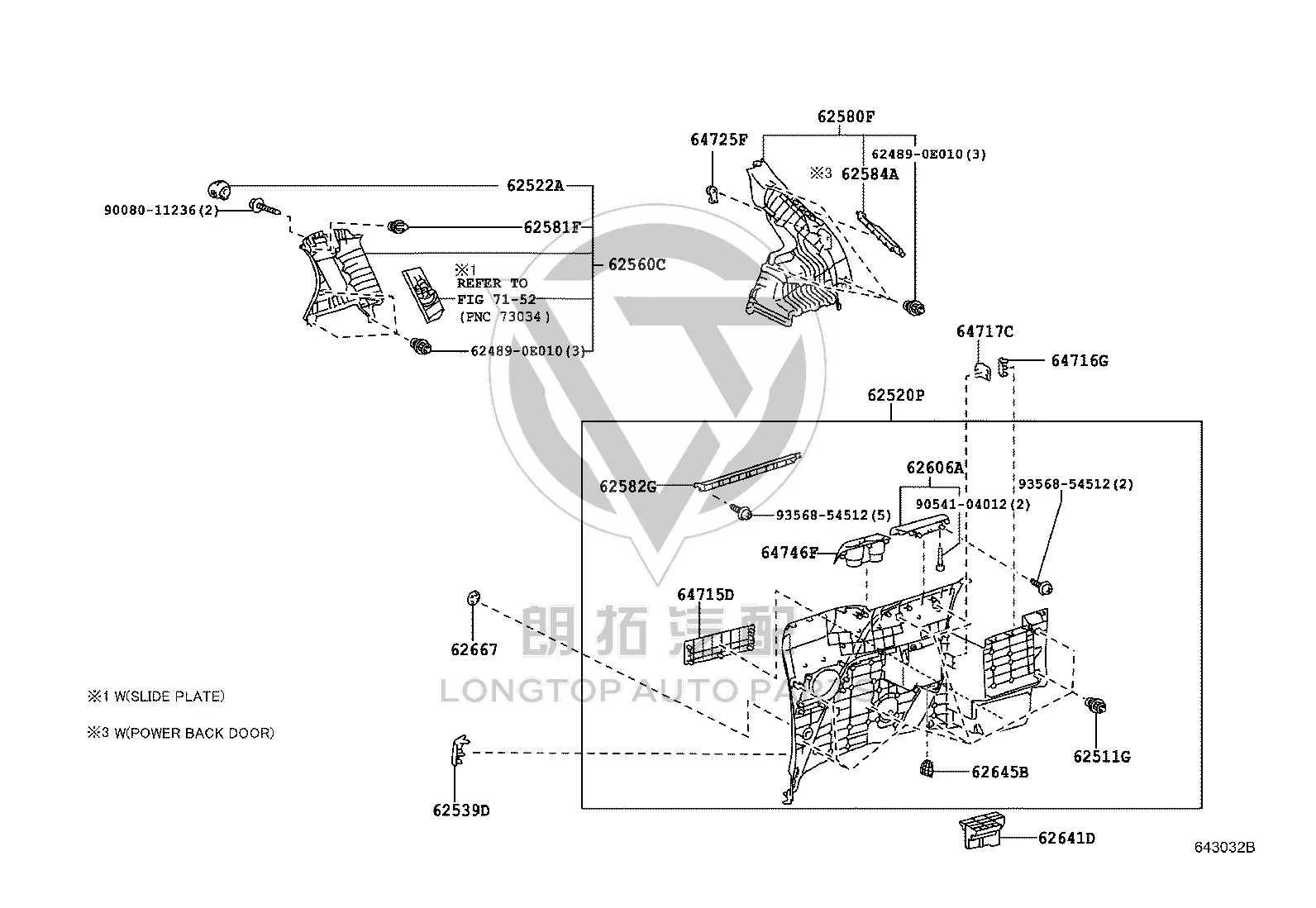 Left Rear Window Trim Panel Assembly 62580-08040B1 for Toyota Sienna