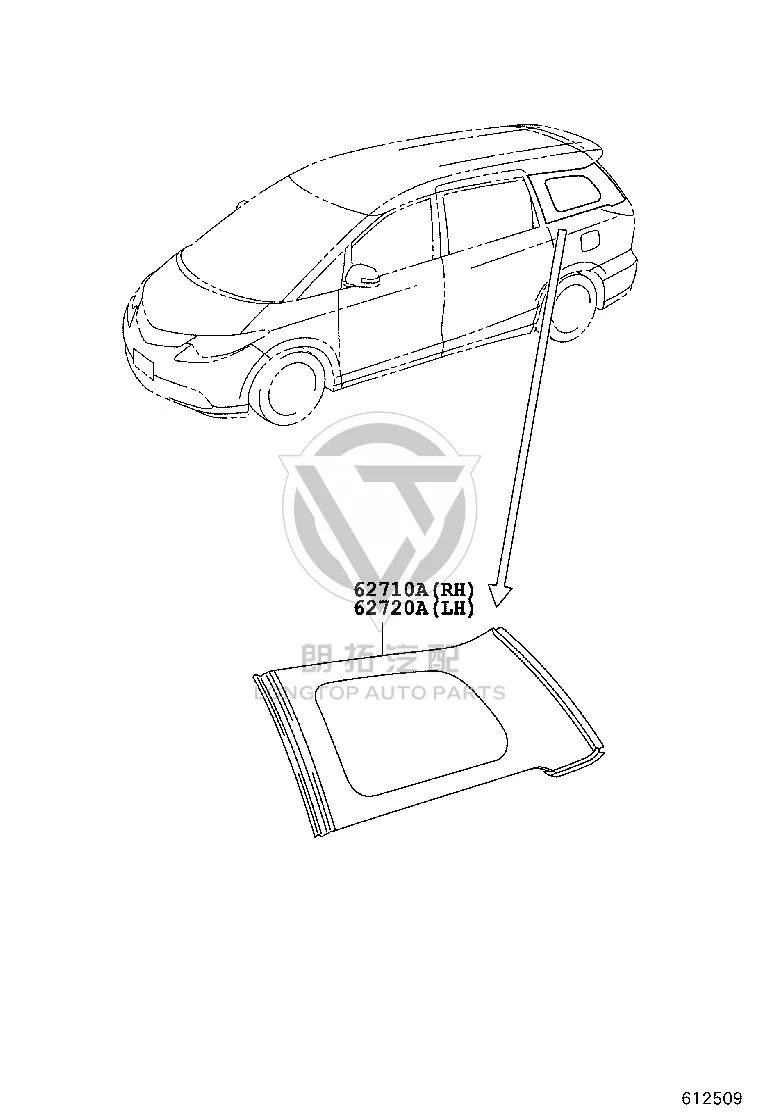Rear Side Glass (Right) 62710-28401 for Toyota Previa