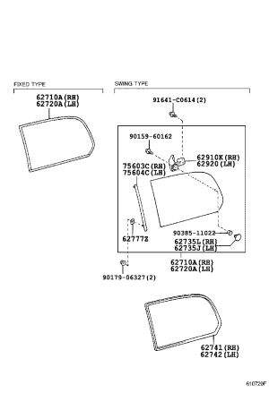 Right Rear Quarter Glass 62710-60721B0 for Toyota Land Cruiser