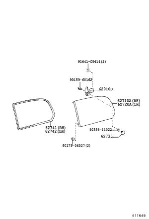 Left Rear Quarter Glass 62720-60811 for Toyota Land Cruiser Prado