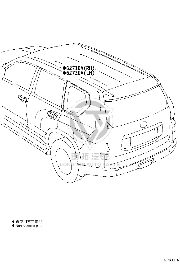 Rear Side Window (Left) 62720-60D90 for Lexus GX400