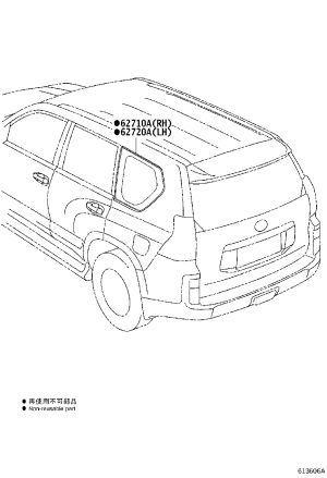 Rear Side Window (Left) 62720-60D90 for Lexus GX400