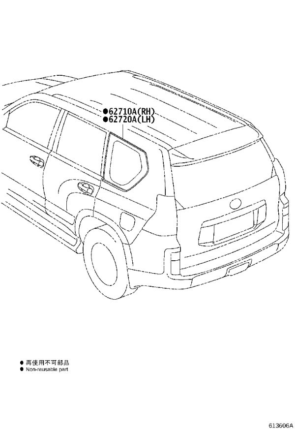 Rear Side Glass Left 62720-60D80 for Lexus GX460