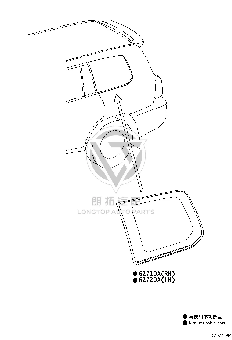 Rear Side Wall Glass Left 62720-60D60 for Toyota Land Cruiser