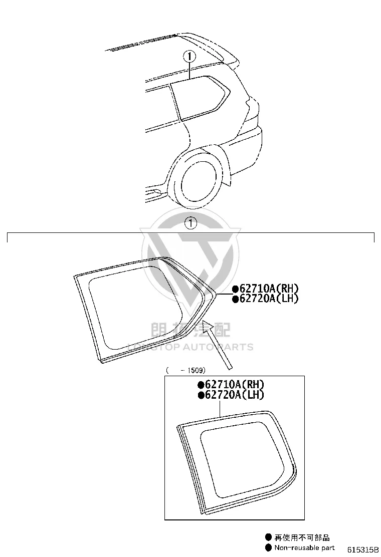 Rear Side Window Left 62720-60L30 for Lexus LX