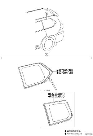 Rear Side Glass Right 62710-60J40 for Lexus LX450D