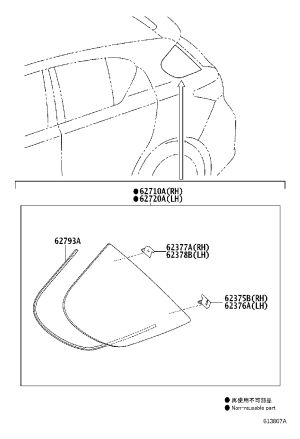 Rear Side Glass (Right) 62710-76010 for Lexus CT200H