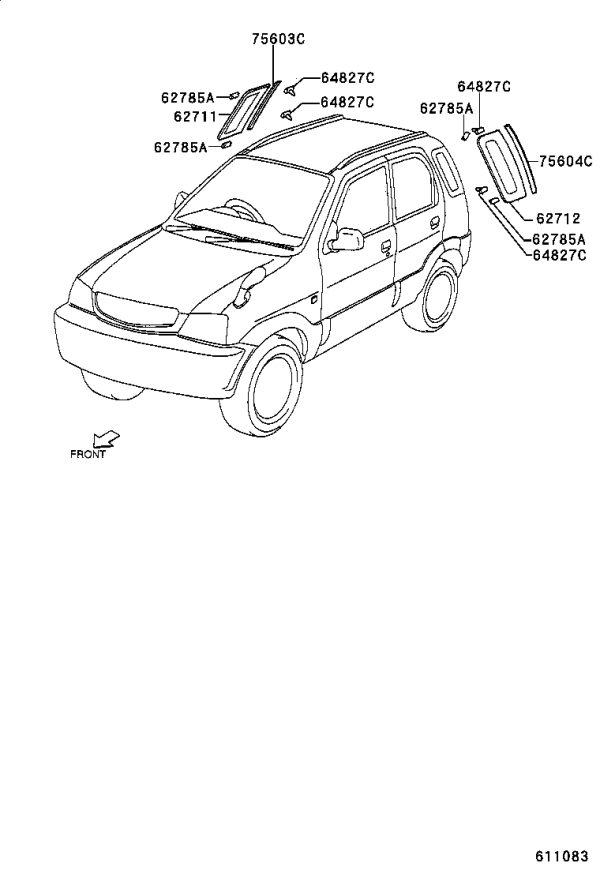 Rear Side Wall Glass Left 62712-87403 for Toyota Cami