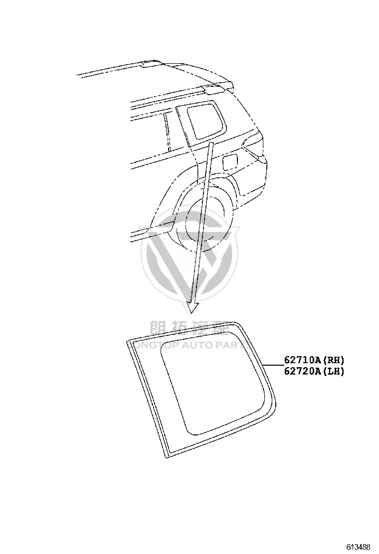 Rear side wall glass (left) 62720-0E130 for Toyota Highlander