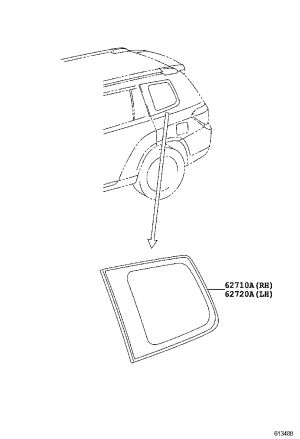 Rear side wall glass (left) 62720-0E130 for Toyota Highlander