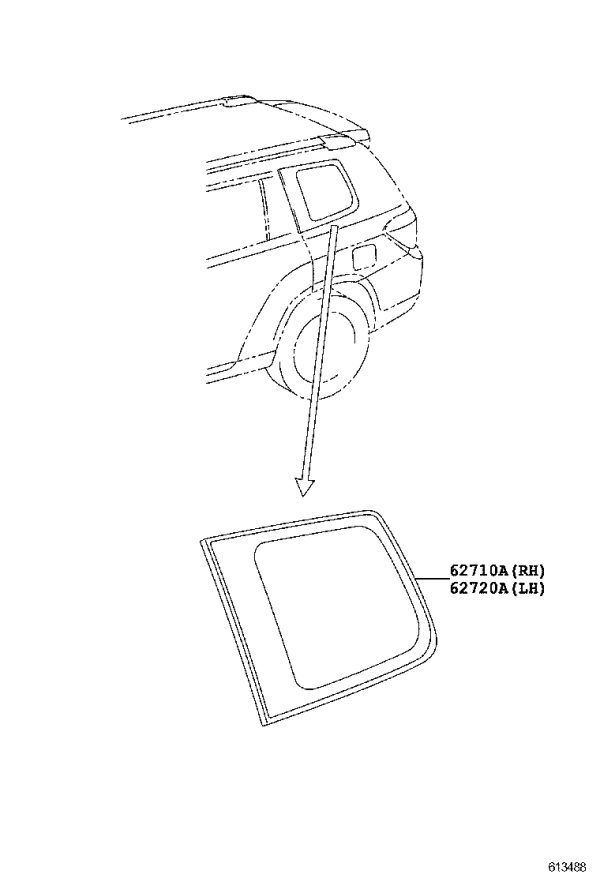 Left Rear Quarter Glass 627200-E120 for Toyota Highlander