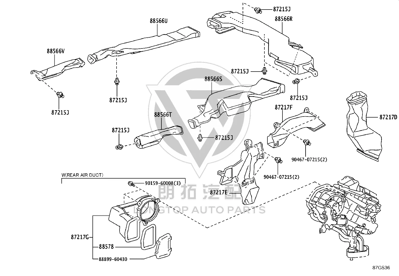 Side No. 1 Rear Air Duct 62974-60010 for Toyota Land Cruiser Prado