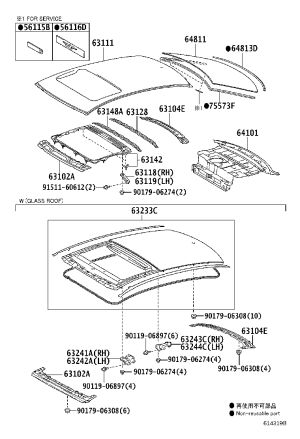 Rear Windshield 64801-33905 for Lexus ES