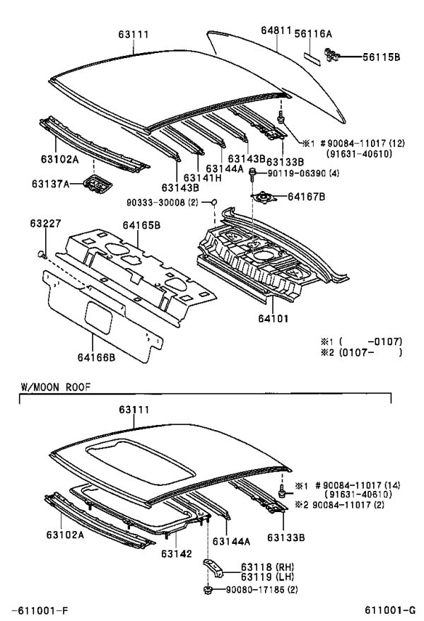 Roof cross member (middle) 63144-AC020 for Toyota Avalon