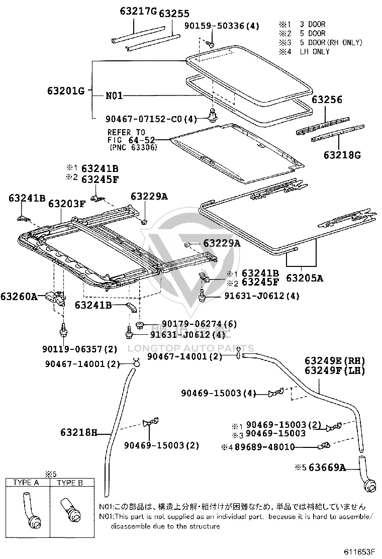 Skylight Guide Rail 63203-60031 for Toyota Land Cruiser Prado