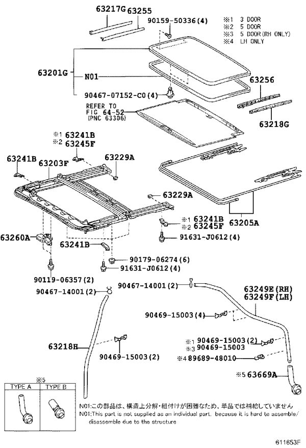 Sunroof Guide Rail 63203-60040 for Toyota Land Cruiser Prado