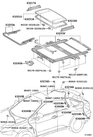 Skylight glass 63201-48152 for Lexus RX270