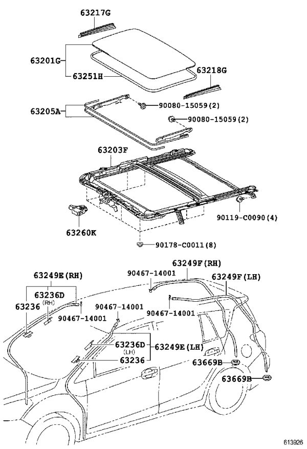 Sunroof Glass Sealing Strip 63251-0N010 for Toyota E'Z