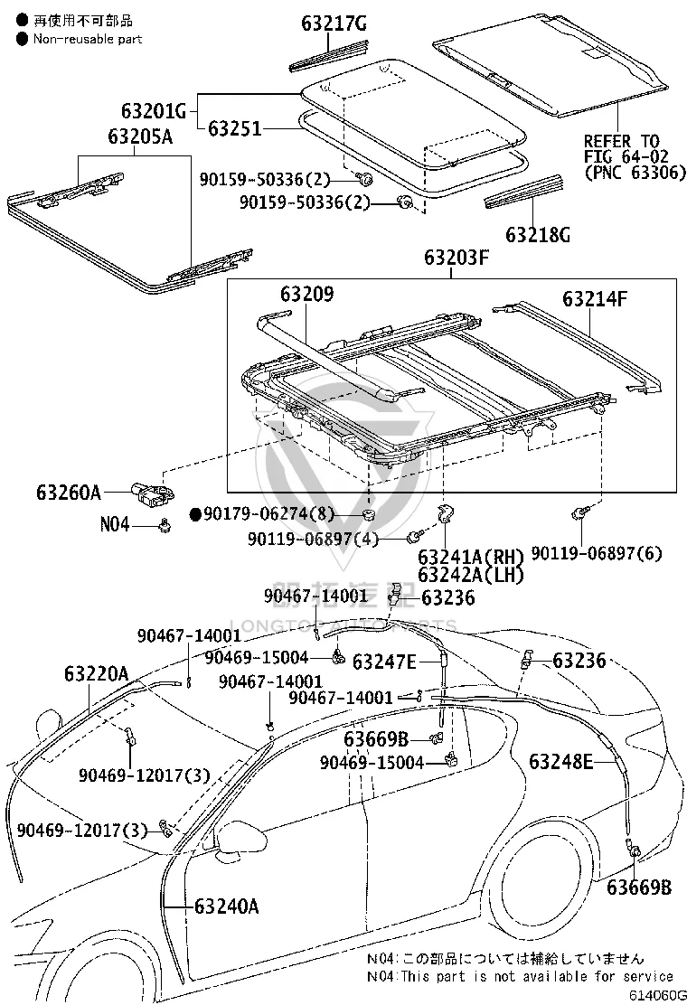 Sunroof Opening and Closing Cable 63205-30071 for Toyota Crown