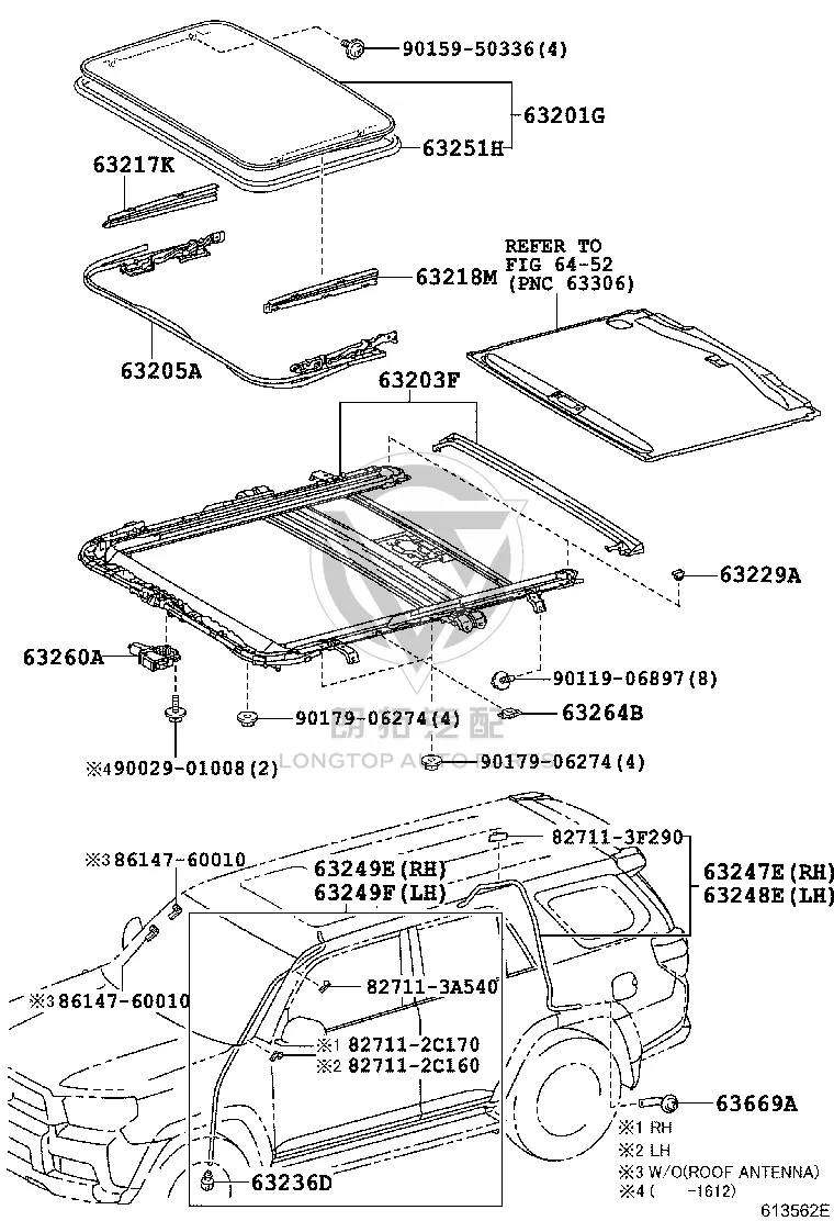 Right-side sliding sunroof decorative component 63217-60050 for Toyota 4RUNNER