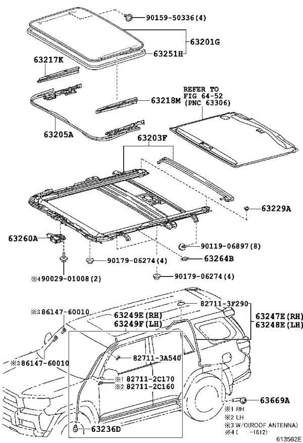Right-side sliding sunroof decorative component 63217-60050 for Toyota 4RUNNER
