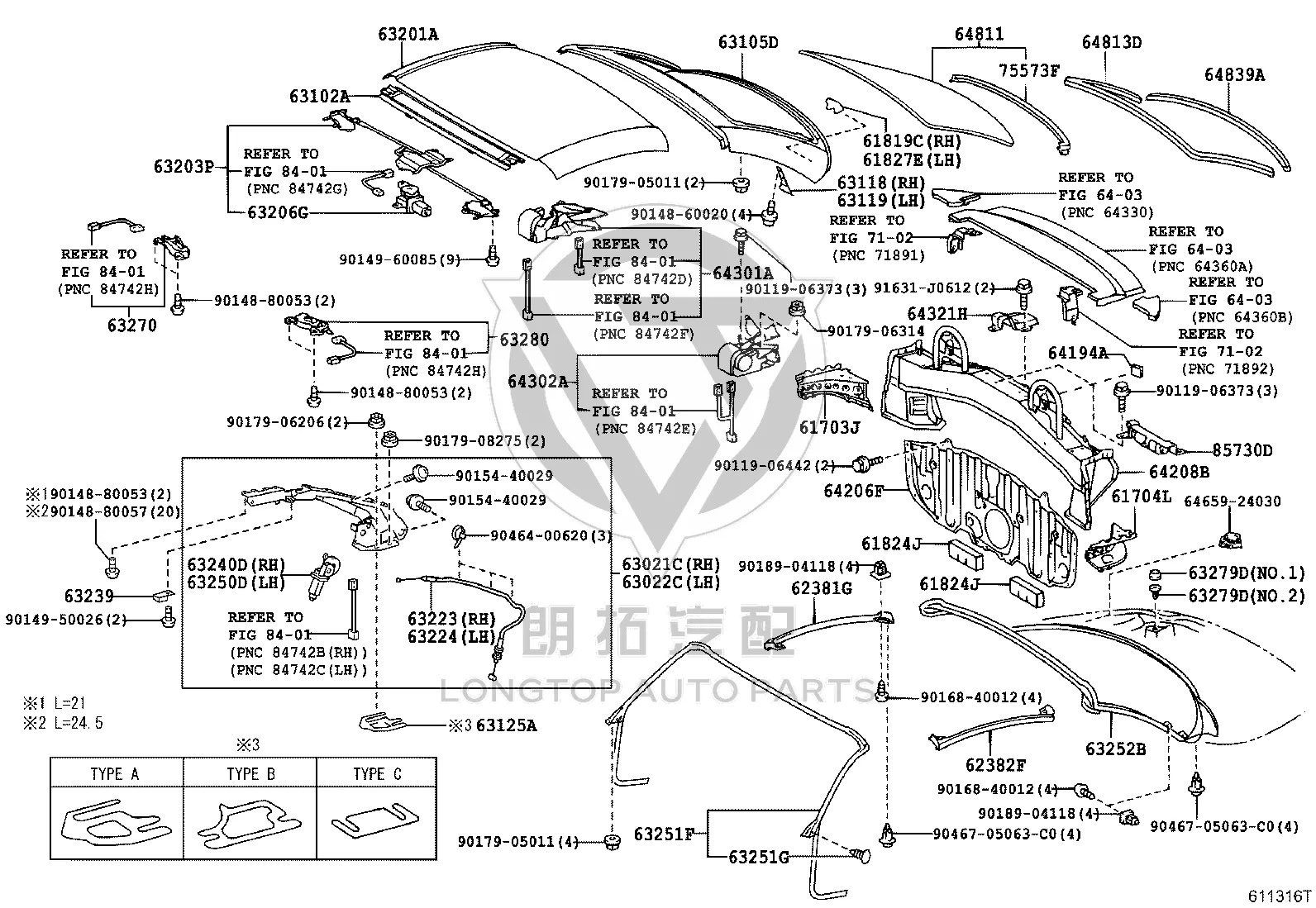 Removable Sunroof Rear Sealing Strip 63252-24030 for Lexus SC430