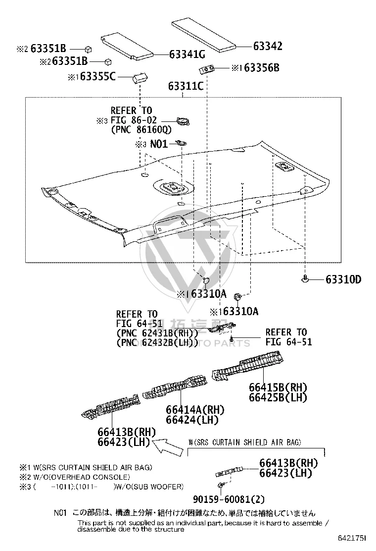 Roof Lining 63311-35420 for Toyota FJ Cruiser